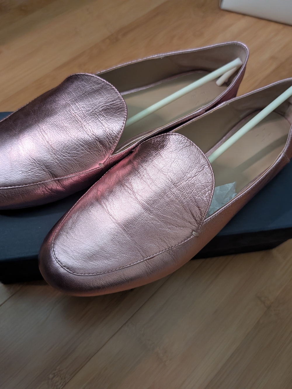 Women's Metallic Rose Gold Leather Loafers
